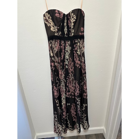 BCBGMAXAZRIA Black Floral Print Strapless Maxi Dress Women's Size 2 - Picture 10 of 10